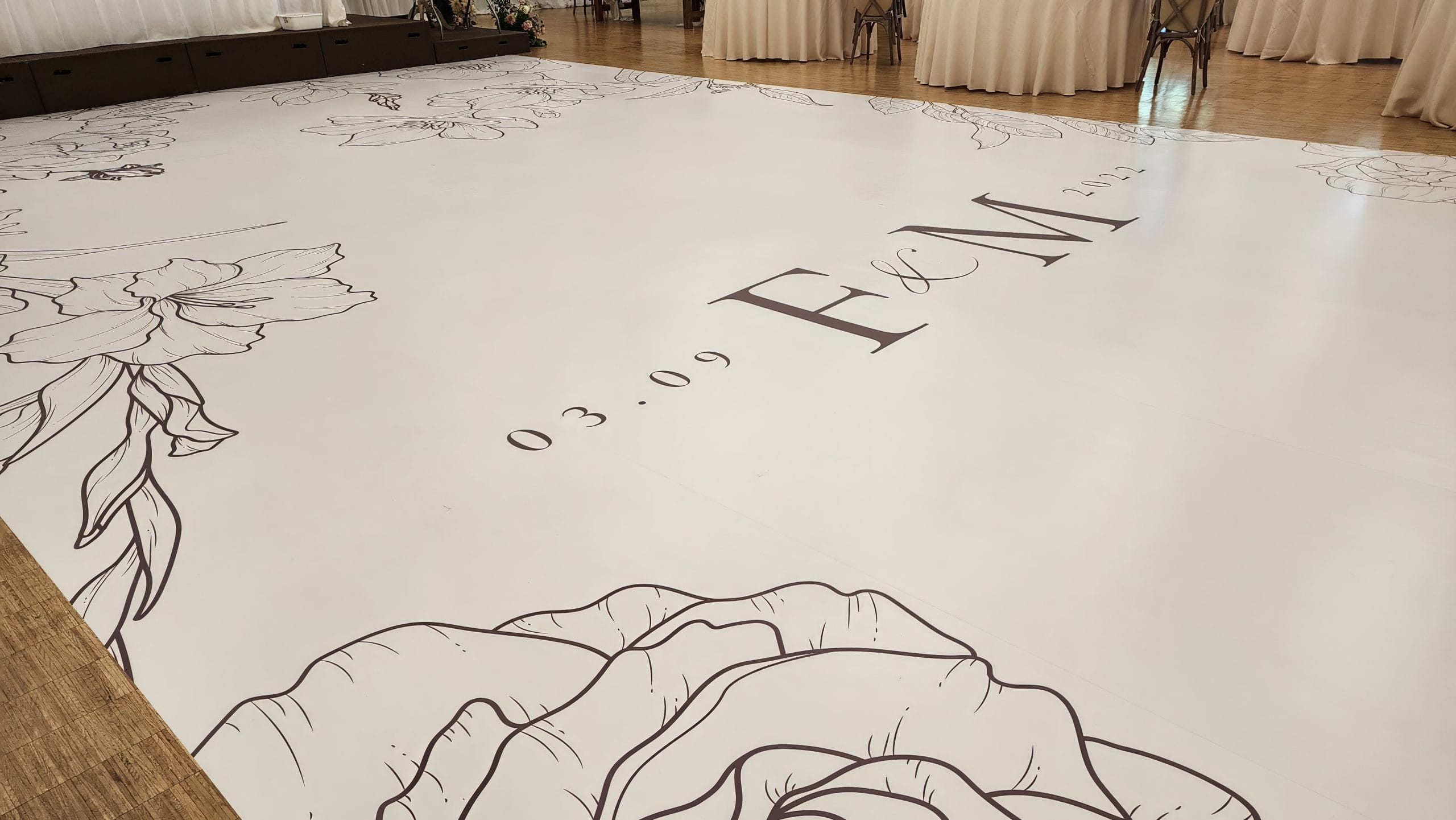dance floor wrap wedding event print graphic by project sign near me sernardino, california, brampton, mississauga